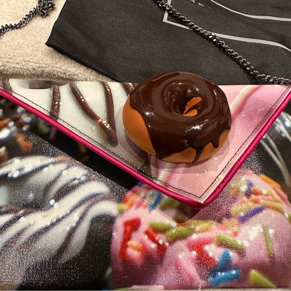 Kent Stetson Chocolate Donut Clutch Bag w/ Pink Accents NWT
